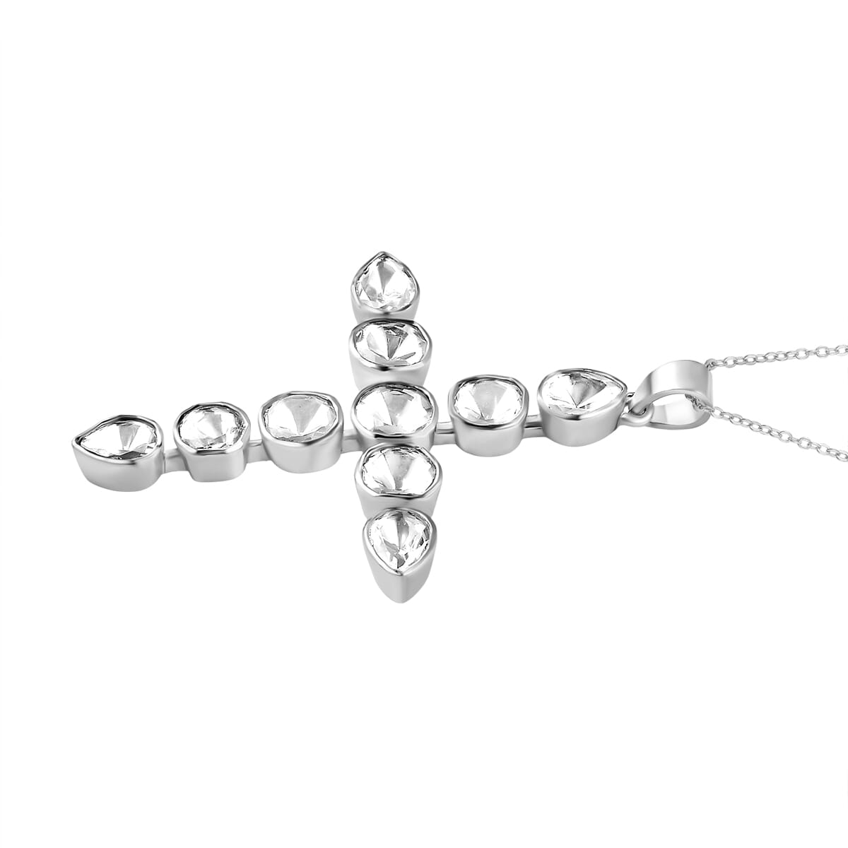 D'Joy Polki Moissanite 2.75 ctw Cross Pendant Necklace 20 Inches in Rhodium Over Sterling Silver image number 3