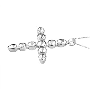D'Joy Polki Moissanite 2.75 ctw Cross Pendant Necklace 20 Inches in Rhodium Over Sterling Silver