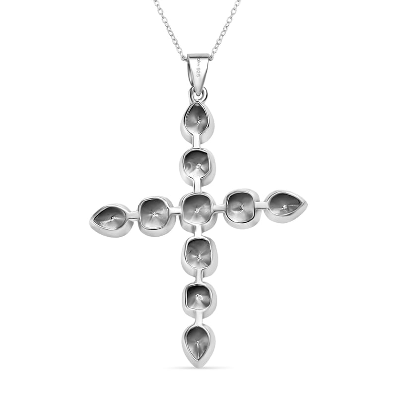 D'Joy Polki Moissanite 2.75 ctw Cross Pendant Necklace 20 Inches in Rhodium Over Sterling Silver
