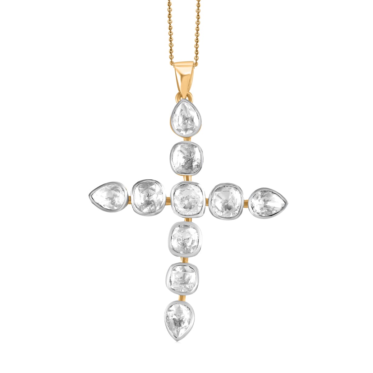 D'Joy Polki Moissanite 2.75 ctw Cross Pendant Necklace 20 Inches in 18K Vermeil Yellow Gold Over Sterling Silver image number 0