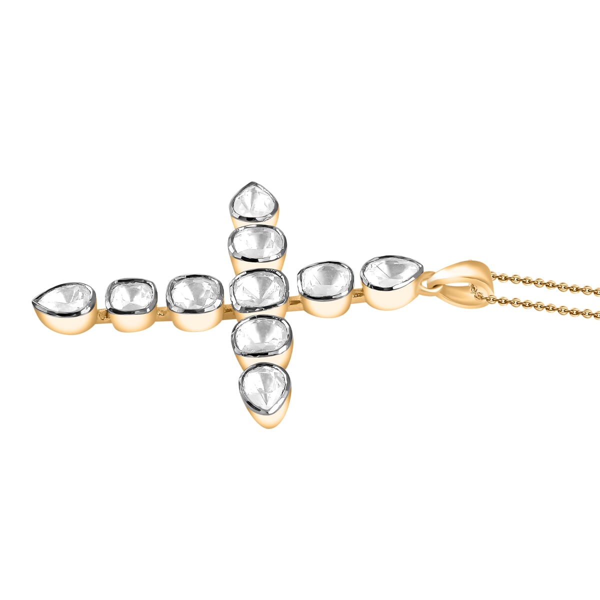 D'Joy Polki Moissanite 2.75 ctw Cross Pendant Necklace 20 Inches in 18K Vermeil Yellow Gold Over Sterling Silver image number 3