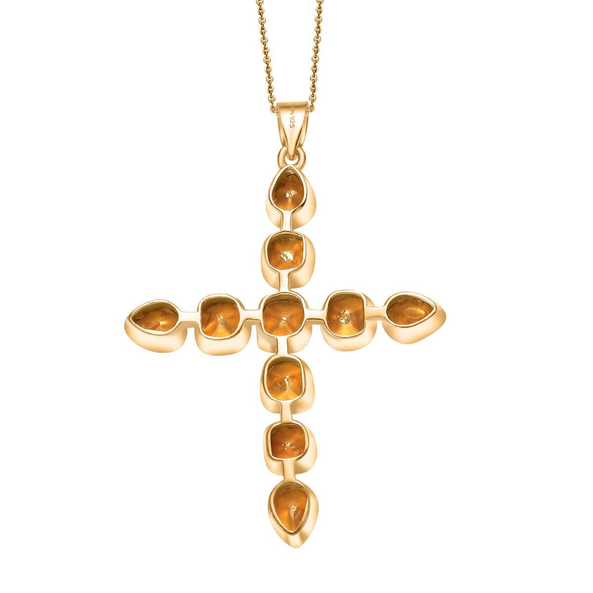 D'Joy Polki Moissanite 2.75 ctw Cross Pendant Necklace 20 Inches in 18K Vermeil Yellow Gold Over Sterling Silver image number 4