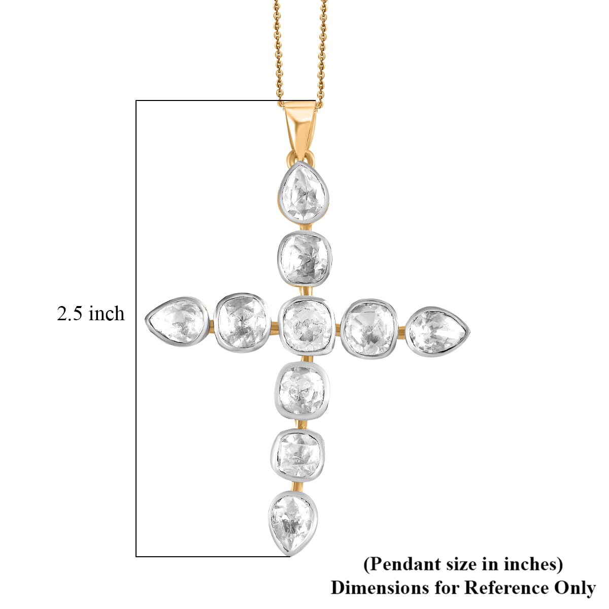 D'Joy Polki Moissanite 2.75 ctw Cross Pendant Necklace 20 Inches in 18K Vermeil Yellow Gold Over Sterling Silver image number 5