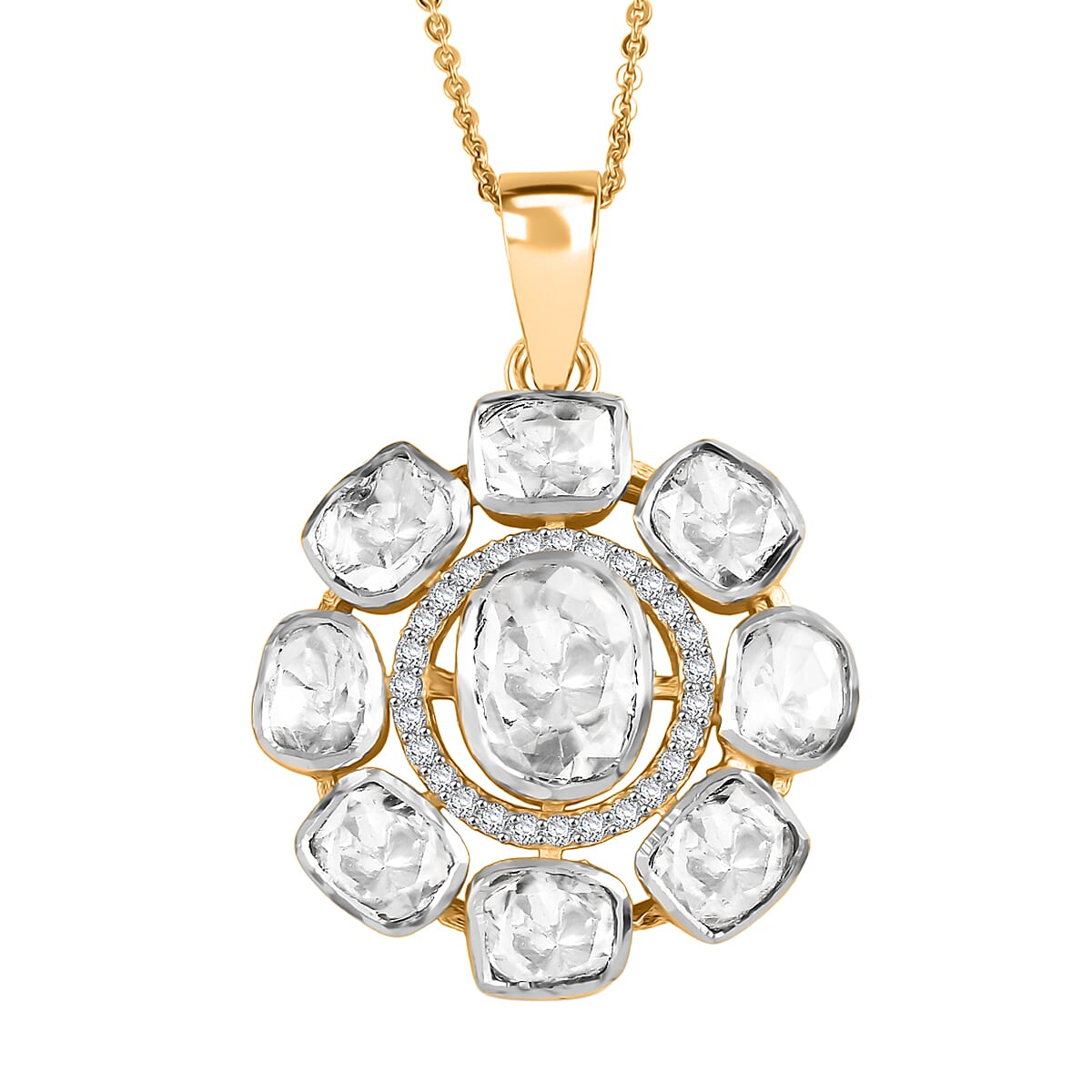 D'Joy Polki Moissanite 1.25 ctw Floral Pendant Necklace 20 Inches in 18K Vermeil Yellow Gold Over Sterling Silver image number 0