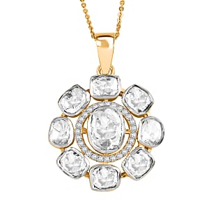 D'Joy Polki Moissanite 1.25 ctw Floral Pendant Necklace 20 Inches in 18K Vermeil Yellow Gold Over Sterling Silver