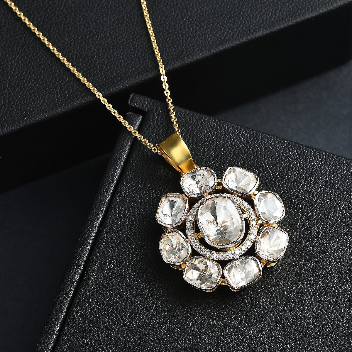 D'Joy Polki Moissanite 1.25 ctw Floral Pendant Necklace 20 Inches in 18K Vermeil Yellow Gold Over Sterling Silver image number 1