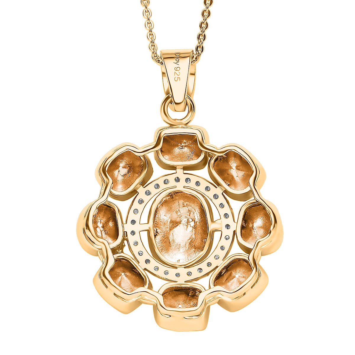 D'Joy Polki Moissanite 1.25 ctw Floral Pendant Necklace 20 Inches in 18K Vermeil Yellow Gold Over Sterling Silver image number 4