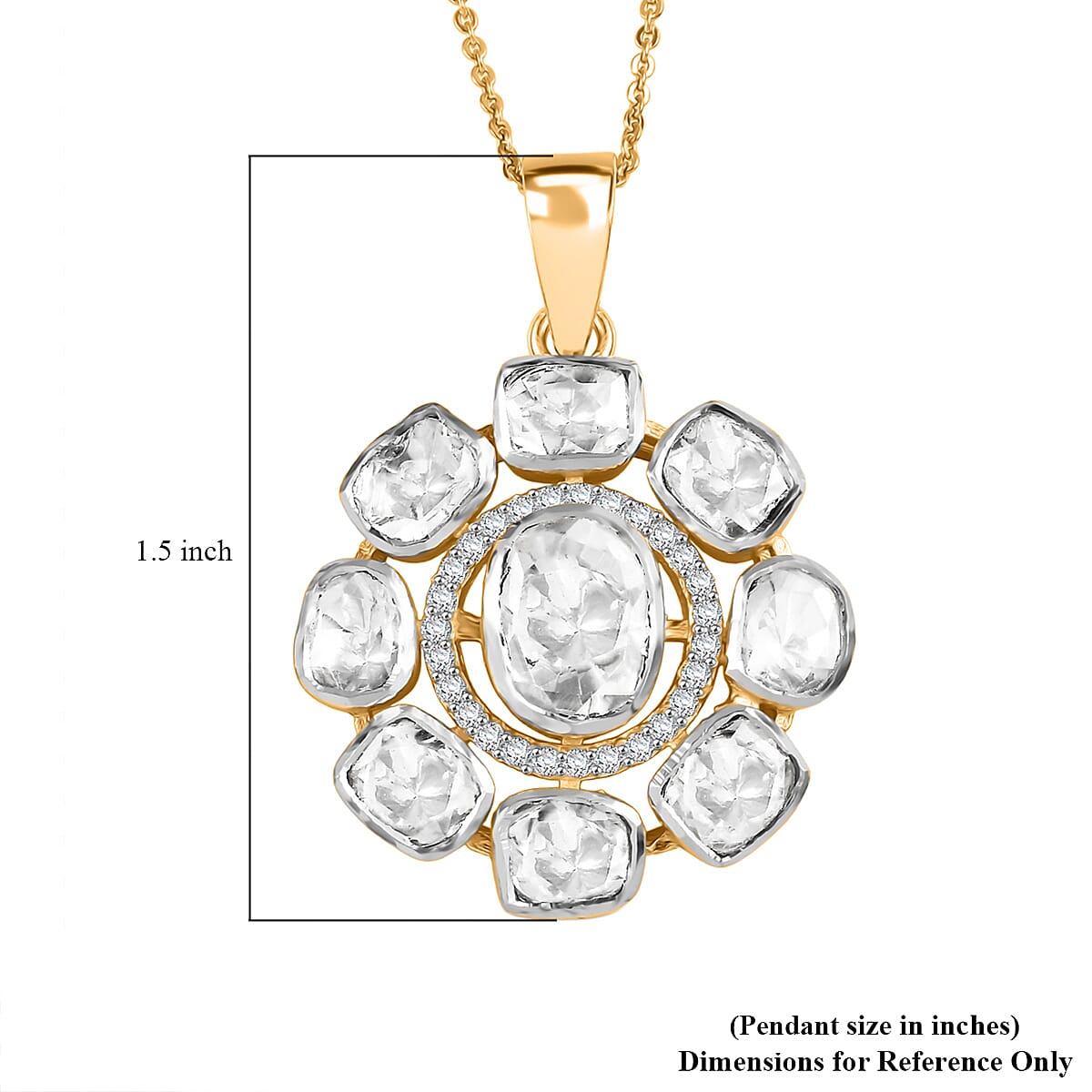 D'Joy Polki Moissanite 1.25 ctw Floral Pendant Necklace 20 Inches in 18K Vermeil Yellow Gold Over Sterling Silver image number 6