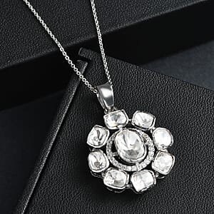 D'Joy Polki Moissanite 1.25 ctw Floral Pendant Necklace 20 Inches in Rhodium Over Sterling Silver