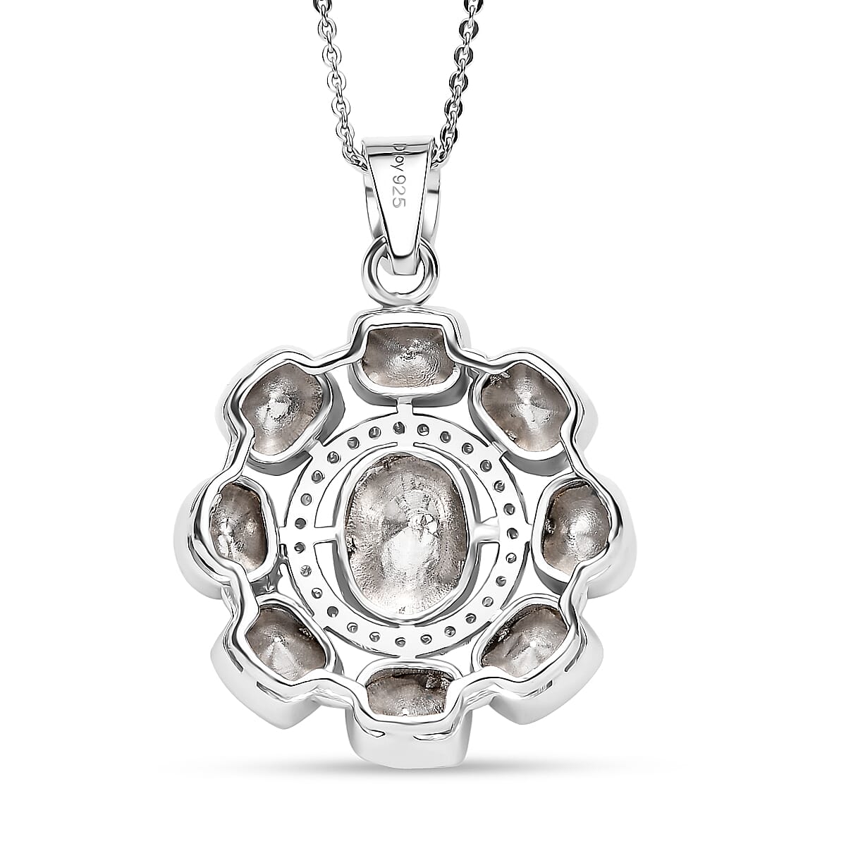 D'Joy Polki Moissanite 1.25 ctw Floral Pendant Necklace 20 Inches in Rhodium Over Sterling Silver image number 4