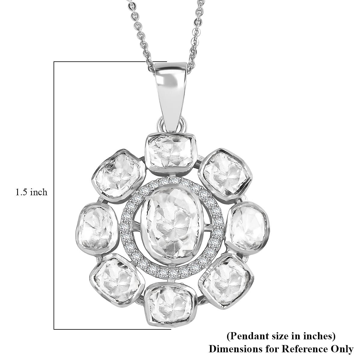 D'Joy Polki Moissanite 1.25 ctw Floral Pendant Necklace 20 Inches in Rhodium Over Sterling Silver image number 6