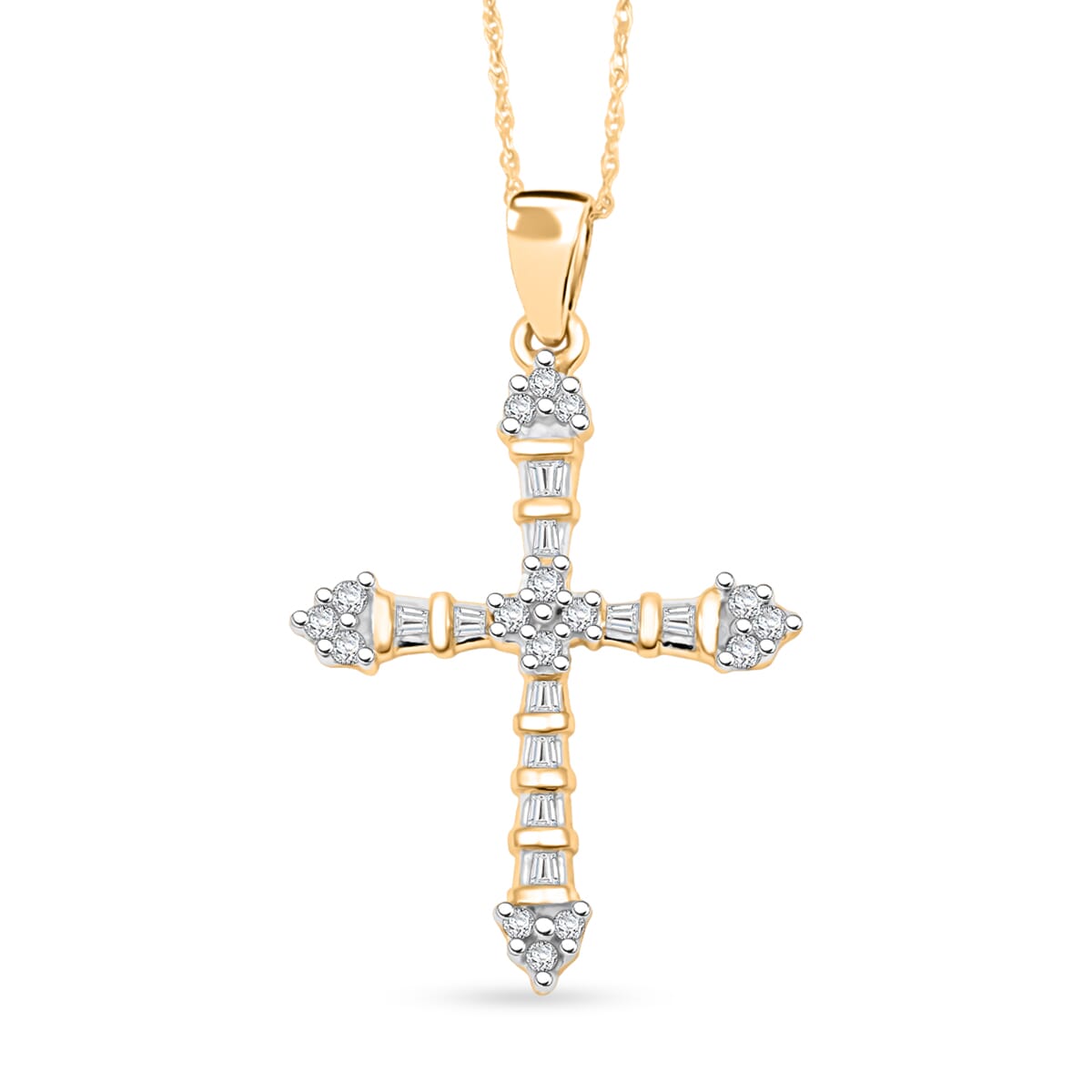 Diamond G-H I3 0.25 ctw Cross Pendant Necklace in 10K Yellow Gold 18 Inches image number 0