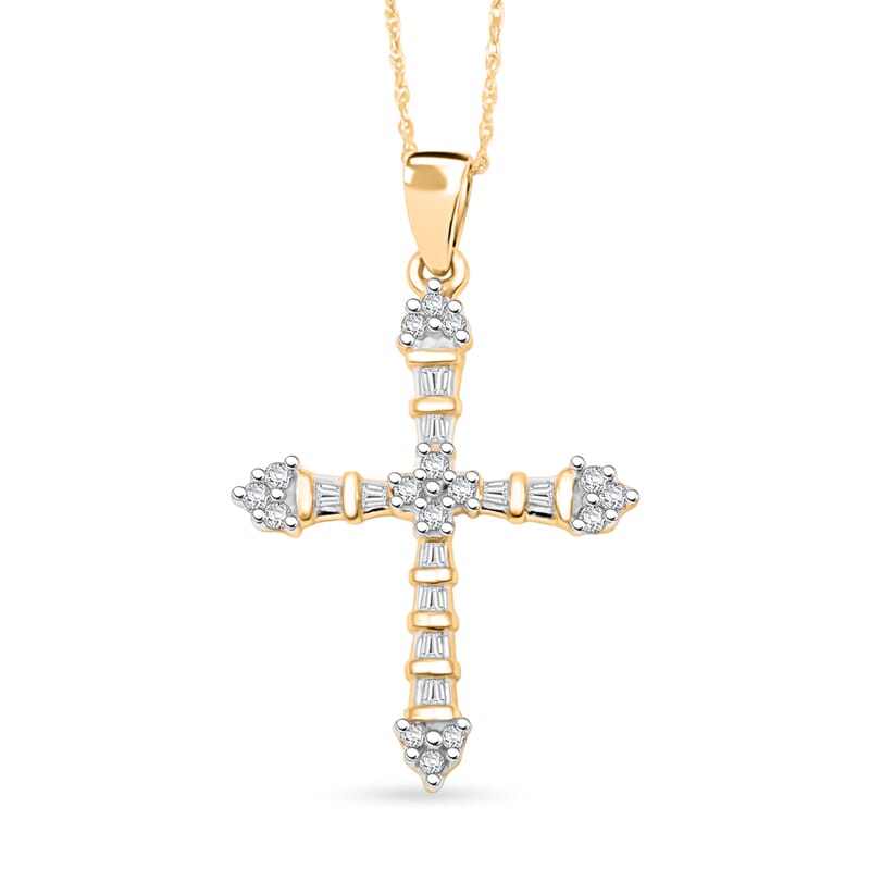 Diamond G-H I3 0.25 ctw Cross Pendant Necklace in 10K Yellow Gold 18 Inches