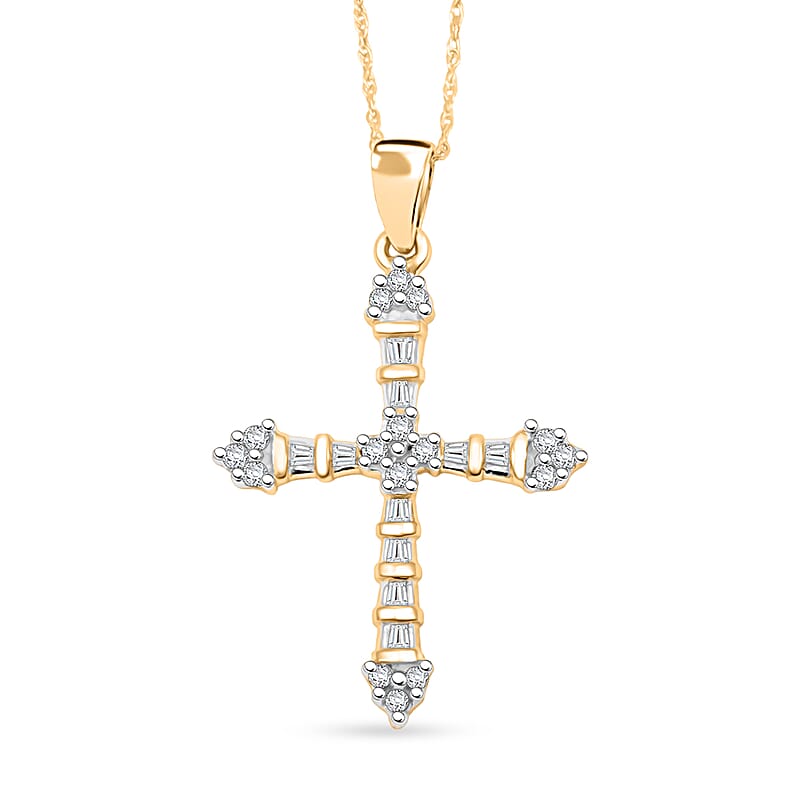 Diamond G-H I3 0.25 ctw Cross Pendant Necklace in 10K Yellow Gold 18 Inches