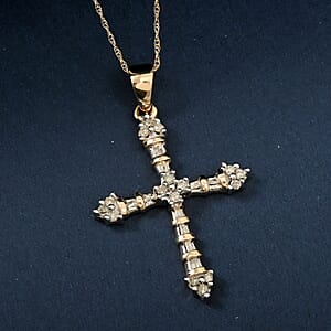Diamond G-H I3 0.25 ctw Cross Pendant Necklace in 10K Yellow Gold 18 Inches