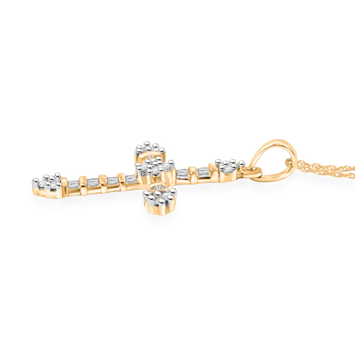 Diamond G-H I3 0.25 ctw Cross Pendant Necklace in 10K Yellow Gold 18 Inches image number 2