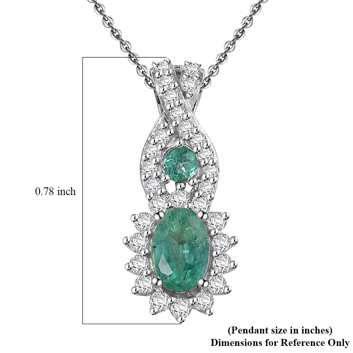 D'Joy Premium Kagem Zambian Emerald and Moissanite 0.90 ctw Eternal Love Pendant Necklace in Rhodium Over Sterling Silver 20 Inches
