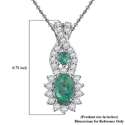 D'Joy Premium Kagem Zambian Emerald and Moissanite 0.90 ctw Eternal Love Pendant Necklace in Rhodium Over Sterling Silver 20 Inches