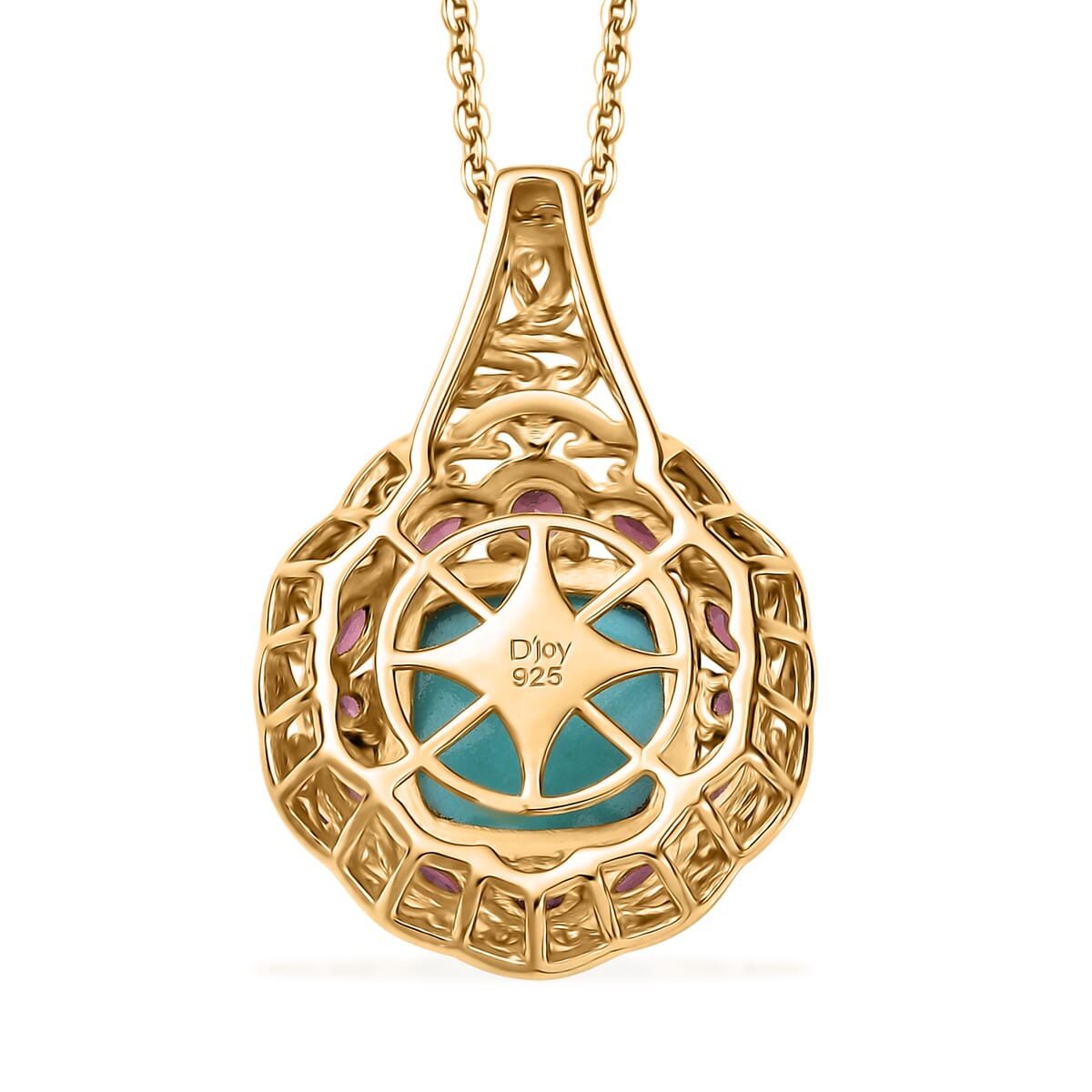 D'Joy Premium Sleeping Beauty Turquoise, Orissa Rhodolite Garnet 4.75 ctw Twilight Bloom Pendant Necklace 20 Inches in 18K Vermeil Yellow Gold Over Sterling Silver   image number 4