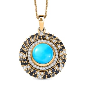 D'Joy Premium Sleeping Beauty Turquoise and Multi Gemstone 5.85 ctw Enchanted Bloom Pendant Necklace in 18K Vermeil Yellow Gold Over Sterling Silver 20 Inches