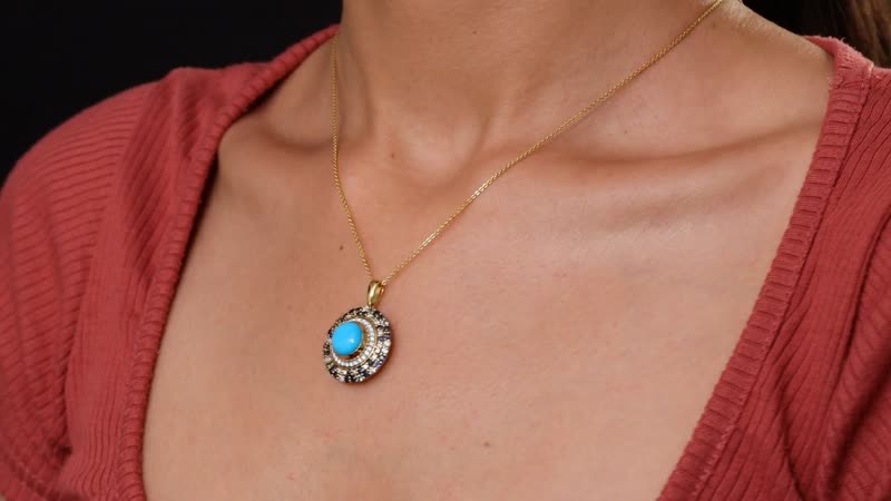 D'Joy Premium Sleeping Beauty Turquoise and Multi Gemstone 5.85 ctw Enchanted Bloom Pendant Necklace in 18K Vermeil Yellow Gold Over Sterling Silver 20 Inches