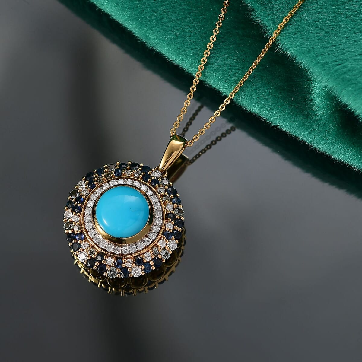 D'Joy Premium Sleeping Beauty Turquoise and Multi Gemstone 5.85 ctw Enchanted Bloom Pendant Necklace in 18K Vermeil Yellow Gold Over Sterling Silver 20 Inches image number 1