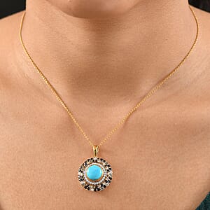 D'Joy Premium Sleeping Beauty Turquoise and Multi Gemstone 5.85 ctw Enchanted Bloom Pendant Necklace in 18K Vermeil Yellow Gold Over Sterling Silver 20 Inches