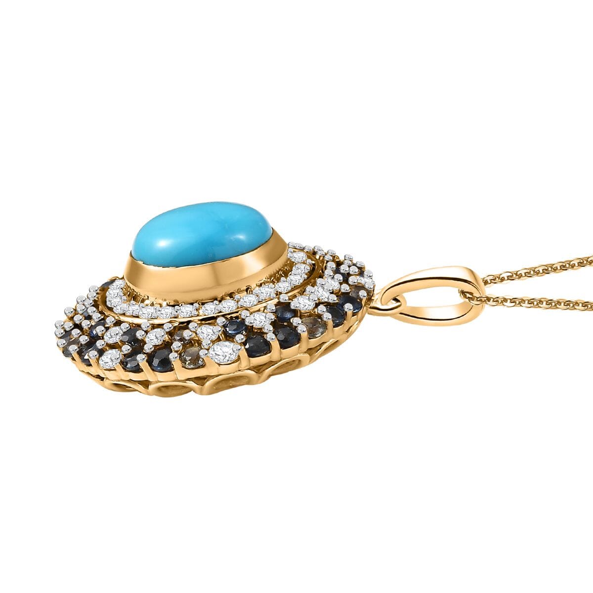 D'Joy Premium Sleeping Beauty Turquoise and Multi Gemstone 5.85 ctw Enchanted Bloom Pendant Necklace in 18K Vermeil Yellow Gold Over Sterling Silver 20 Inches image number 3