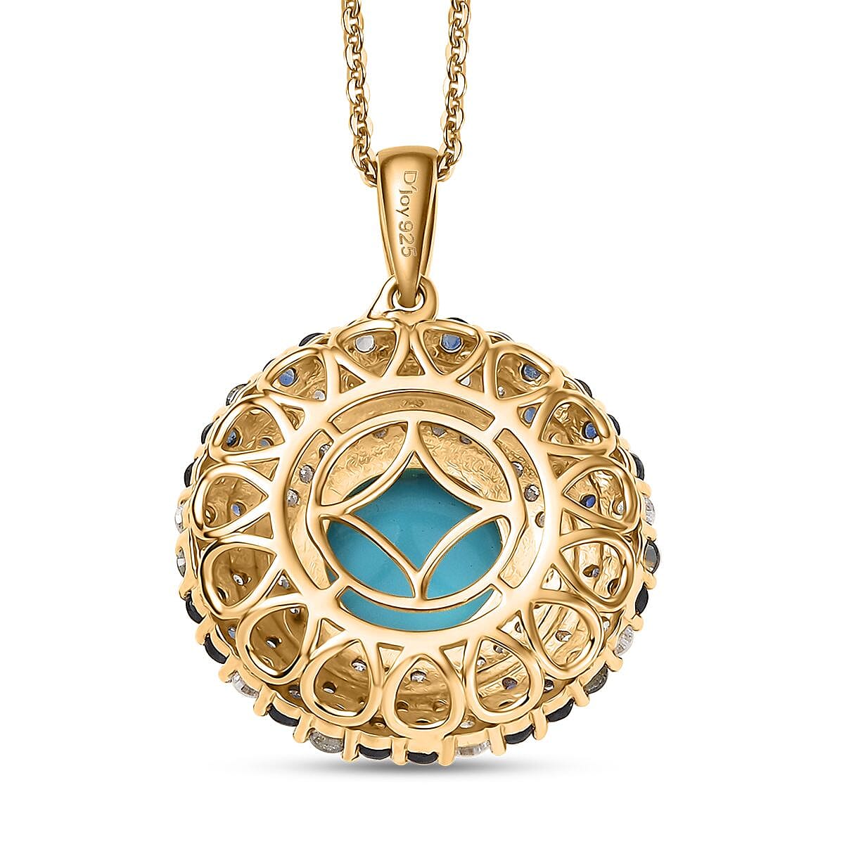 D'Joy Premium Sleeping Beauty Turquoise and Multi Gemstone 5.85 ctw Enchanted Bloom Pendant Necklace in 18K Vermeil Yellow Gold Over Sterling Silver 20 Inches