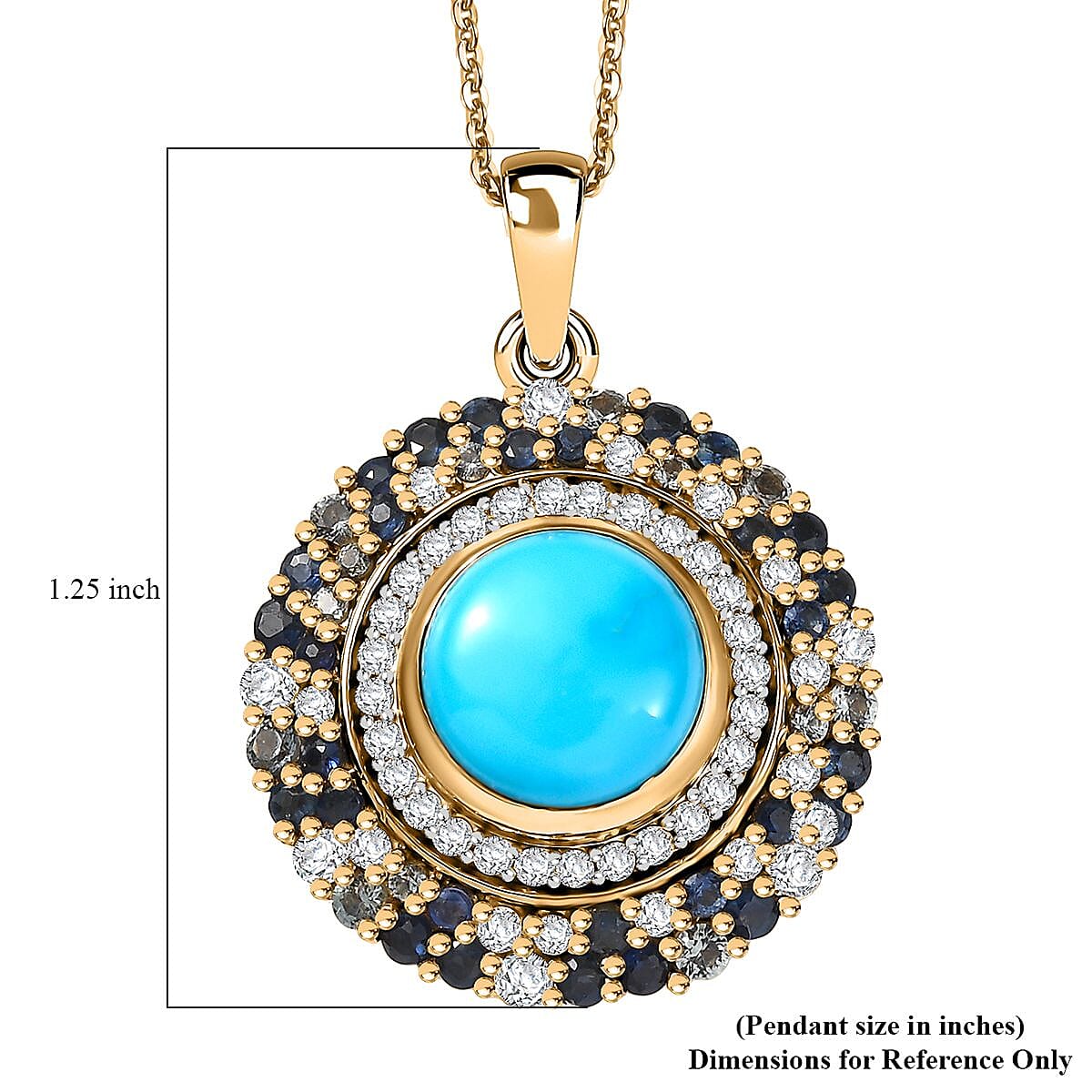 D'Joy Premium Sleeping Beauty Turquoise and Multi Gemstone 5.85 ctw Enchanted Bloom Pendant Necklace in 18K Vermeil Yellow Gold Over Sterling Silver 20 Inches
