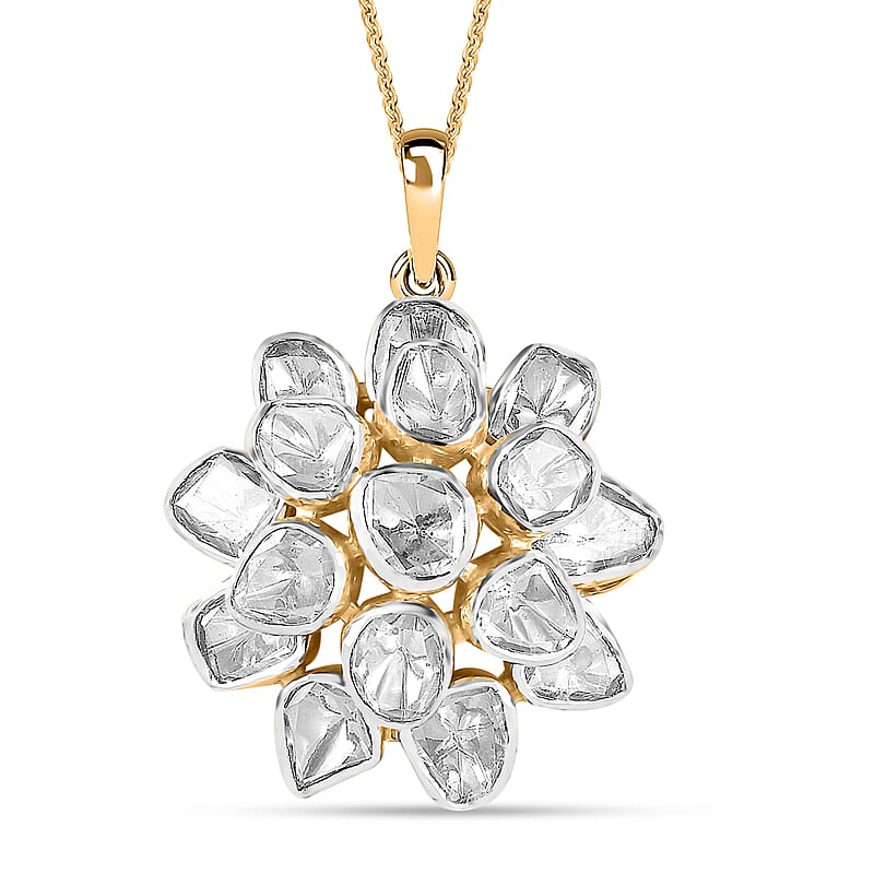 D'Joy Polki Moissanite 3.80 ctw Pendant Necklace 20 Inches in 18K Vermeil Yellow Gold Over Sterling Silver 