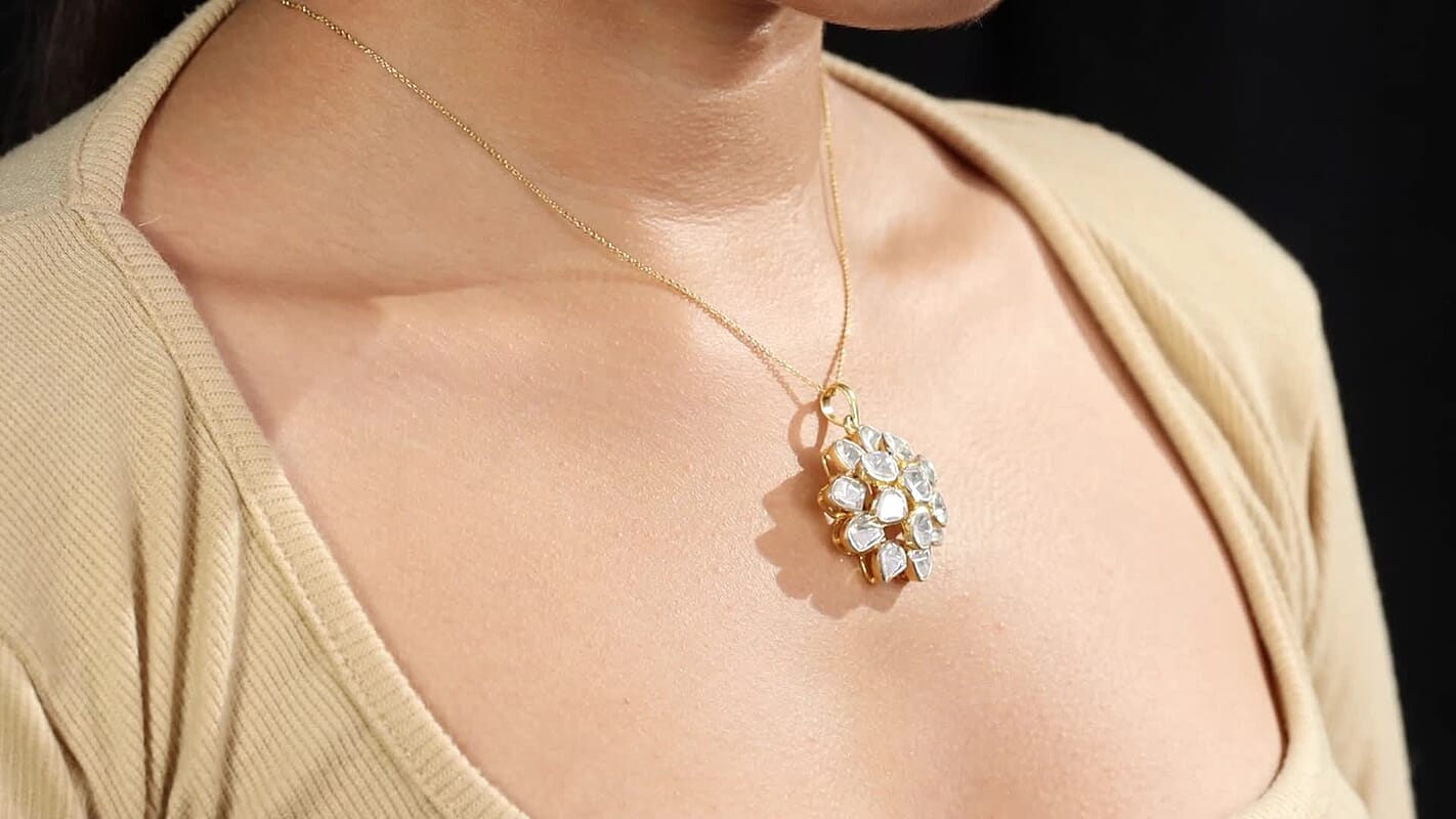 D'Joy Polki Moissanite 3.80 ctw Pendant Necklace 20 Inches in 18K Vermeil Yellow Gold Over Sterling Silver