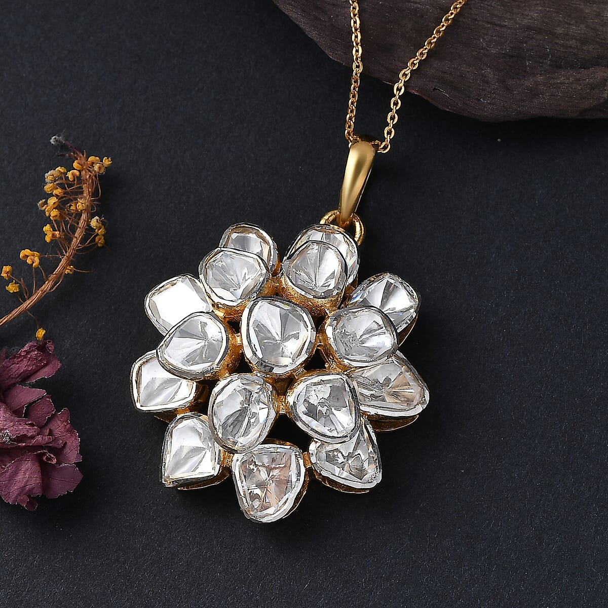 D'Joy Polki Moissanite 3.80 ctw Pendant Necklace 20 Inches in 18K Vermeil Yellow Gold Over Sterling Silver  image number 1