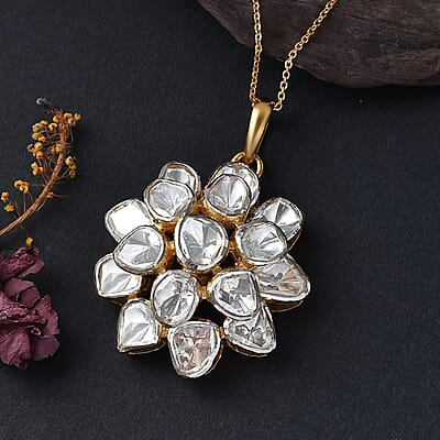 D'Joy Polki Moissanite 3.80 ctw Pendant Necklace 20 Inches in 18K Vermeil Yellow Gold Over Sterling Silver 