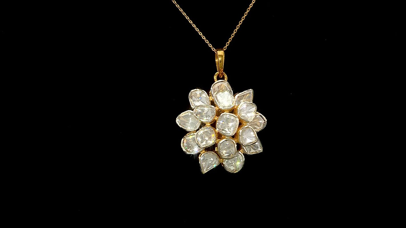 D'Joy Polki Moissanite 3.80 ctw Pendant Necklace 20 Inches in 18K Vermeil Yellow Gold Over Sterling Silver