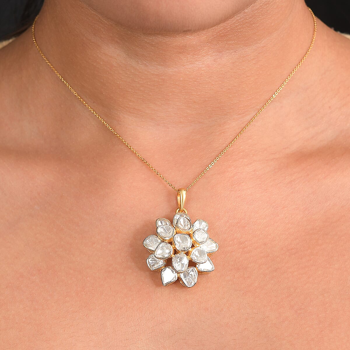 D'Joy Polki Moissanite 3.80 ctw Pendant Necklace 20 Inches in 18K Vermeil Yellow Gold Over Sterling Silver  image number 2