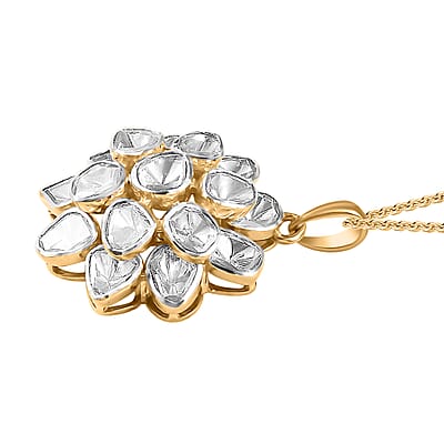 D'Joy Polki Moissanite 3.80 ctw Pendant Necklace 20 Inches in 18K Vermeil Yellow Gold Over Sterling Silver 