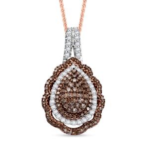 D'Joy Natural Champagne and White Diamond 1.00 ctw Twilight Radiance Pendant Necklace in 18K Vermeil Rose Gold Over Sterling Silver 20 Inches
