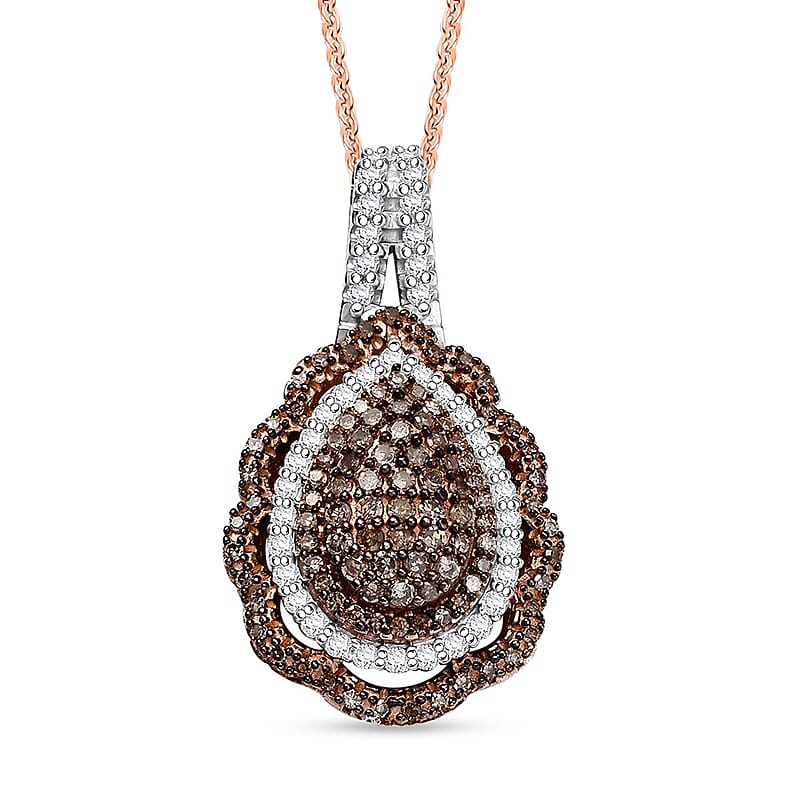 D'Joy Natural Champagne and White Diamond 1.00 ctw Twilight Radiance Pendant Necklace in 18K Vermeil Rose Gold Over Sterling Silver 20 Inches
