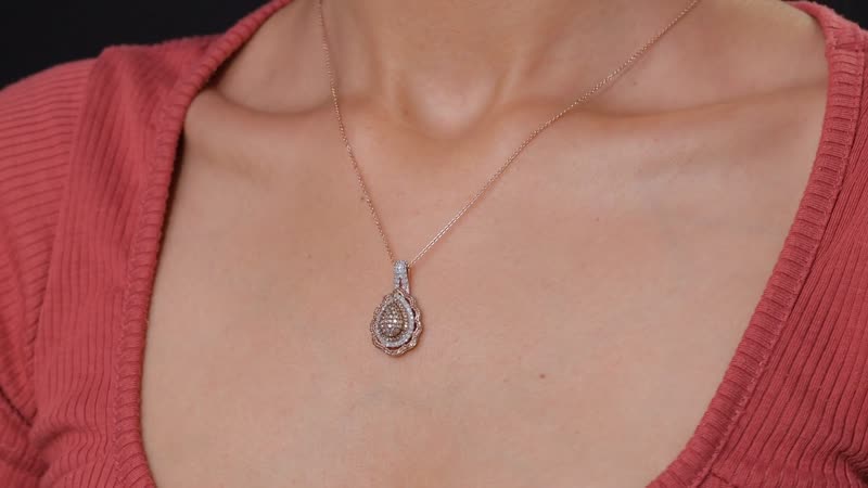 D'Joy Natural Champagne and White Diamond 1.00 ctw Twilight Radiance Pendant Necklace in 18K Vermeil Rose Gold Over Sterling Silver 20 Inches