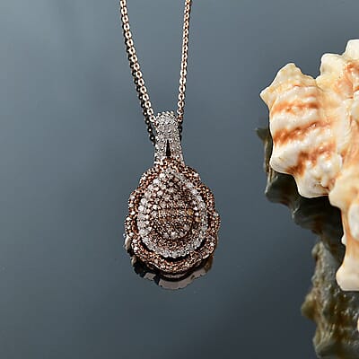 D'Joy Natural Champagne and White Diamond 1.00 ctw Twilight Radiance Pendant Necklace in 18K Vermeil Rose Gold Over Sterling Silver 20 Inches