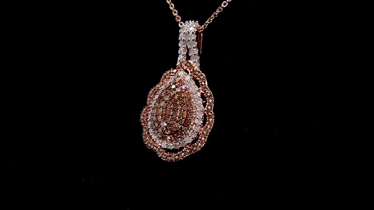 D'Joy Natural Champagne and White Diamond 1.00 ctw Twilight Radiance Pendant Necklace in 18K Vermeil Rose Gold Over Sterling Silver 20 Inches
