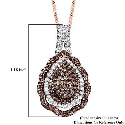 D'Joy Natural Champagne and White Diamond 1.00 ctw Twilight Radiance Pendant Necklace in 18K Vermeil Rose Gold Over Sterling Silver 20 Inches