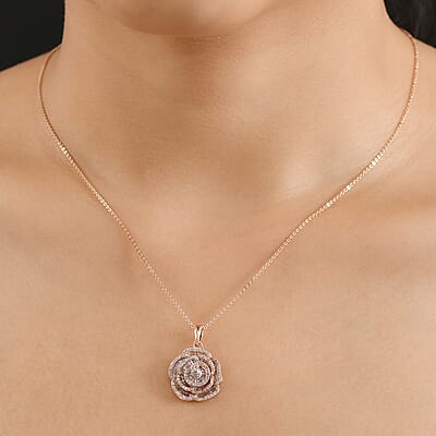 Natural Pink Diamond (I3) 1.00 ctw Pendant Necklace (20 Inches) in 18K Vermeil Rose Gold Over Sterling Silver