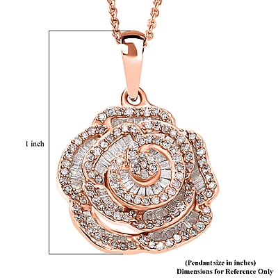 Natural Pink Diamond (I3) 1.00 ctw Pendant Necklace (20 Inches) in 18K Vermeil Rose Gold Over Sterling Silver