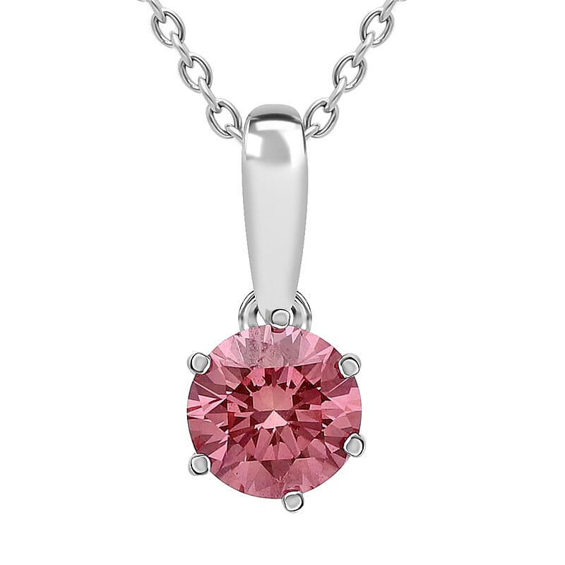 Luxuriant Lab Grown Pink Diamond VS 0.50 ctw Blush Crown Pendant Necklace in Rhodium Over Sterling Silver 20 Inches