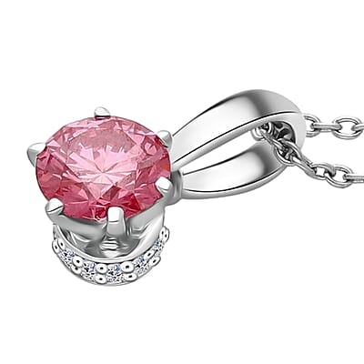 Luxuriant Lab Grown Pink Diamond VS 0.50 ctw Blush Crown Pendant Necklace in Rhodium Over Sterling Silver 20 Inches