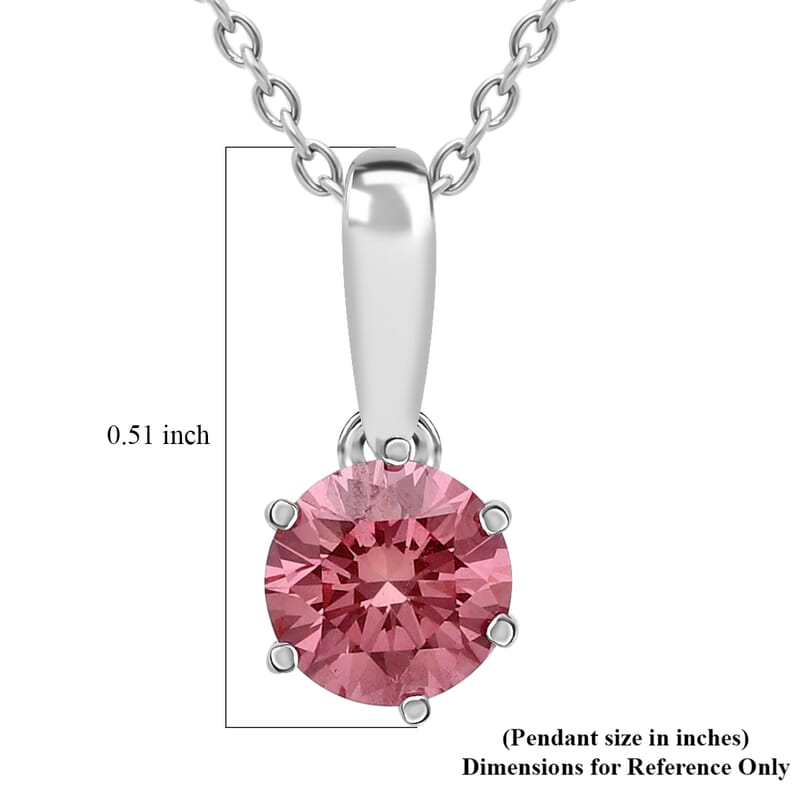 Luxuriant Lab Grown Pink Diamond VS 0.50 ctw Blush Crown Pendant Necklace in Rhodium Over Sterling Silver 20 Inches