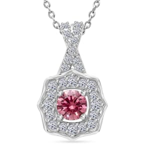 Luxuriant Lab Grown Pink and White Diamond VS 0.50 ctw Art Deco Pendant Necklace in Rhodium Over Sterling Silver 20 Inches