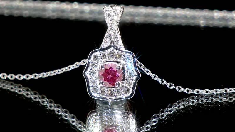 Luxuriant Lab Grown Pink Diamond (IR) (VS) and Lab Grown Diamond 0.50 ctw Art Deco Pendant Necklace in Rhodium Over Sterling Silver 20 Inches